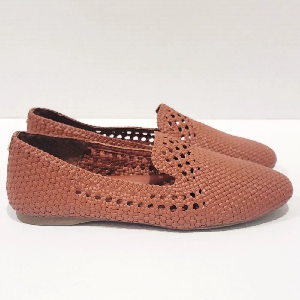 Birdies The Starling Cognac Woven Flats Womens Size 9.5 Slip On Brown Loafers